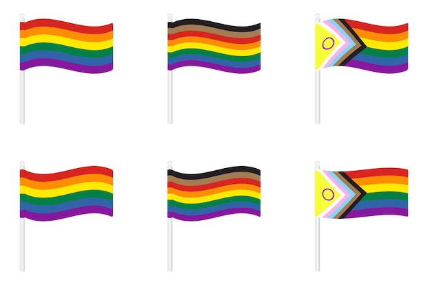 Collection de Waving Pride flag Collection de nouvelle icône de symbole LGBT arc-en-ciel Illustration vectorielle plane