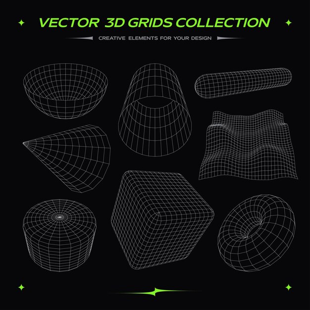 Collection De Wireframes Vectoriels 3d éléments De Conception Futuristes