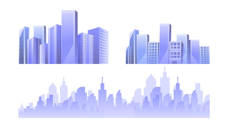 Vecteur collections d'éléments de bâtiments d'horizon ou de gratte-ciel de paysage urbain