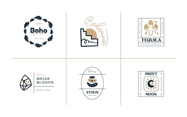 Collections de modèles de conception de logo Boho Doodle Ensemble d'icônes et de symboles bohèmes