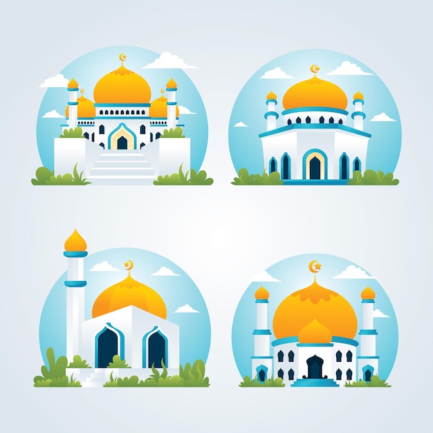 Vecteur collections de mosquées, bâtiment islamique moderne avec style plat