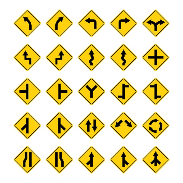 Vecteur collections de panneaux de signalisation d'avertissement pack d'icônes de panneaux de signalisation d'avertissement