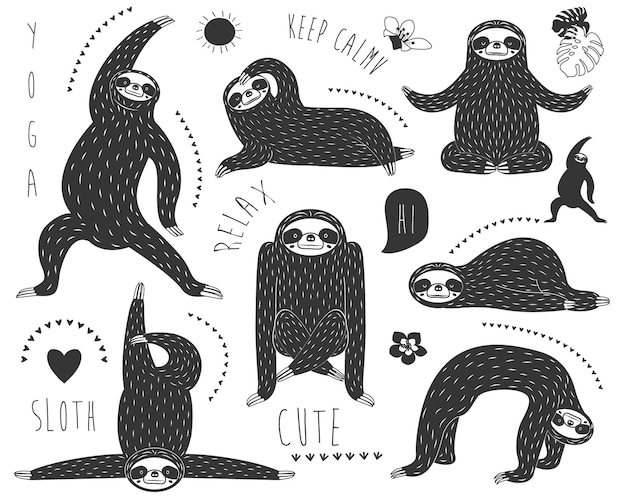 Collections De Pose De Yoga Doodle Sloth Bear