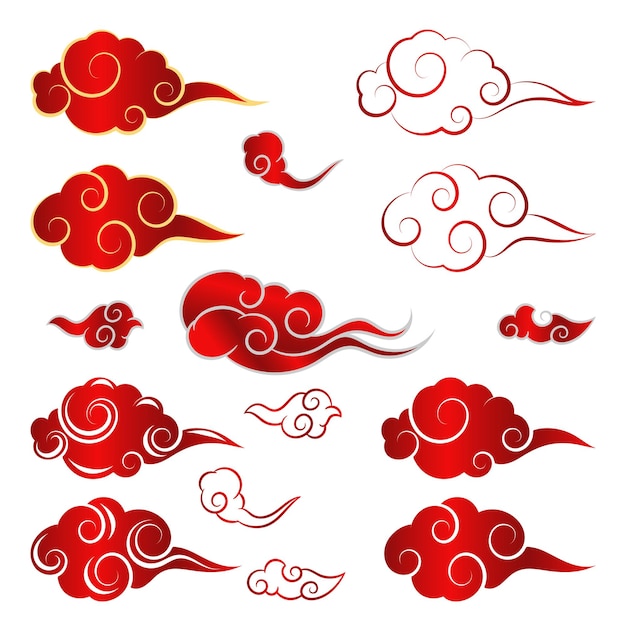 Vecteur collections de vecteurs de nuages chinois avec un design de couleur rouge vif