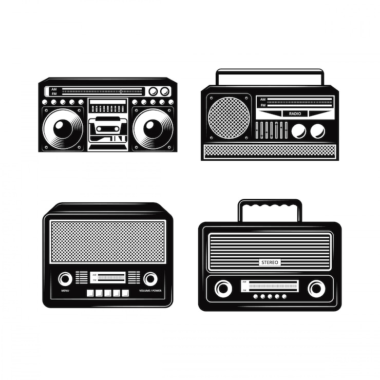 Vecteur collections de vecteurs radio noir et blanc