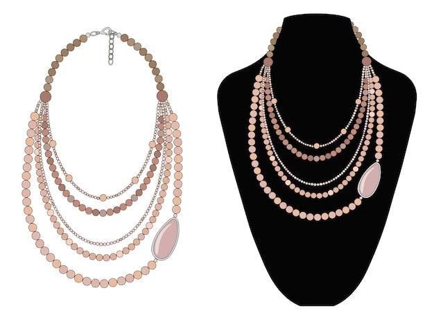 Vecteur collier court en quartz rose.