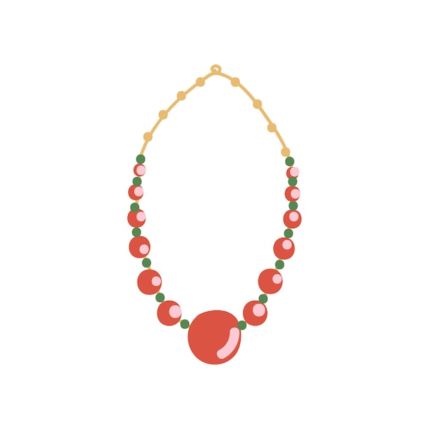 Collier De Perles Rouges Accessoire De Bijoux De Mode Avec Illustration Vectorielle De Pierres Précieuses Sur Fond Blanc