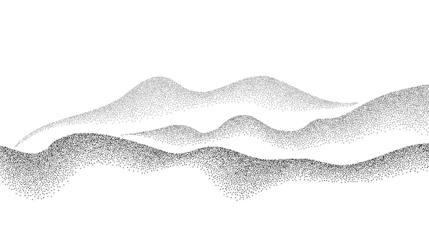 Vecteur des collines granuleuses avec un bruit pointillé et une texture grunge pattern de grain de montagne dotwork paysage et terrain dans le style dotwork montagnes à gradient pointillé arrière-plan stochastique bruyant texture pointillisme