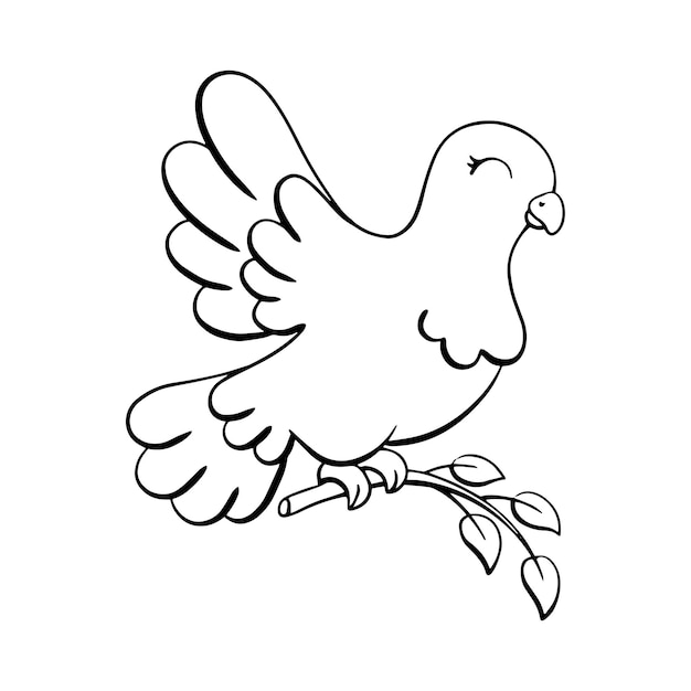 Vecteur la colombe est symbole de paix et d'amour page de coloriage pour les enfants timbre numérique personnage de style dessin animé