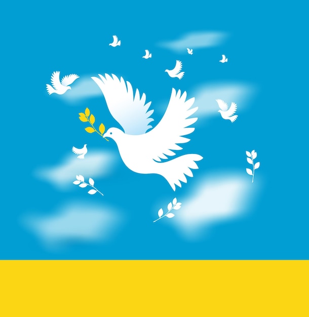 Colombe De La Paix Sur Le Fond Du Drapeau Ukrainien Ukraine Et Russie Conflit Militaire Stop Worl