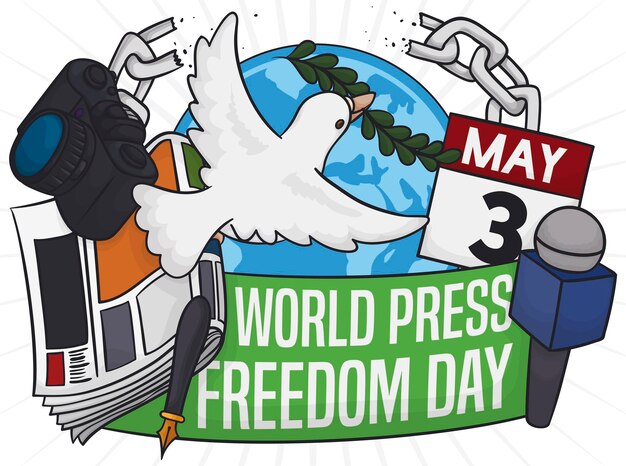 Vecteur des colombes brisent des chaînes pour commémorer la journée mondiale de la liberté de la presse le 3 mai.