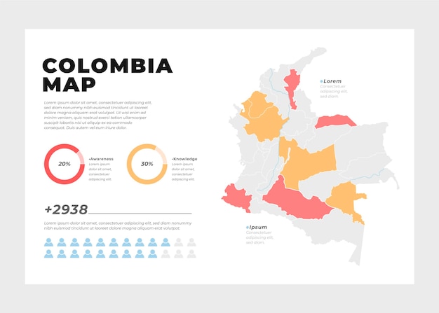 Colombie Carte Infographique Au Design Plat