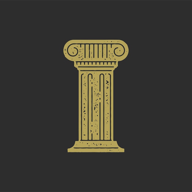 Colonne Dorée Antique Avec Illustration Vectorielle De Logo De Texture Grunge Design Romain Décoratif