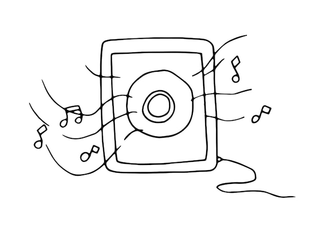 Colonne de musique avec des notes jouer de la musique son doodle livre de coloriage de dessin animé linéaire