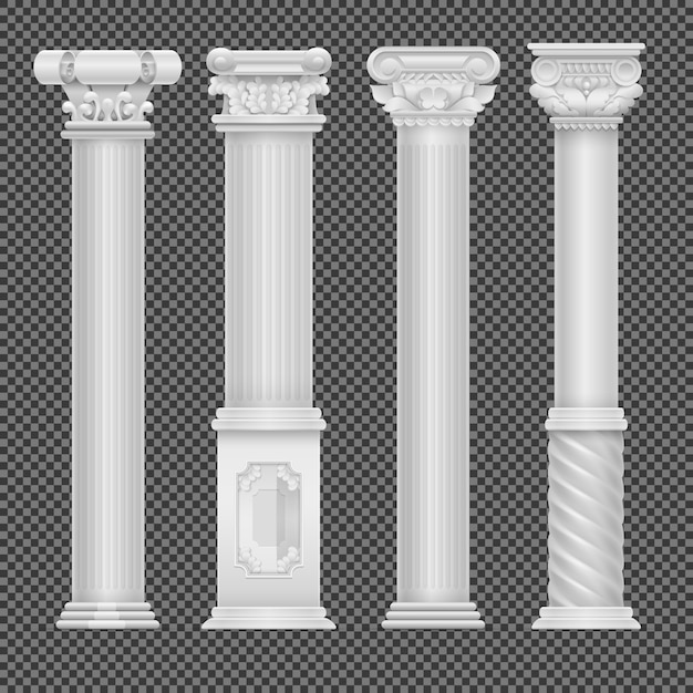 Vecteur colonne romaine antique blanc réaliste isolé sur transparent