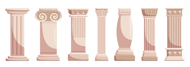 Vecteur colonnes en pierre classiques antiques isolées sur fond blanc piliers antiques d'éléments d'architecture romaine ou grecque