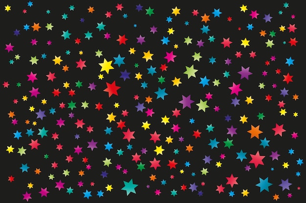 Coloré et multicolore étoile de ramdon vecteur fond coloré noir des soirées de confettis d'étoiles