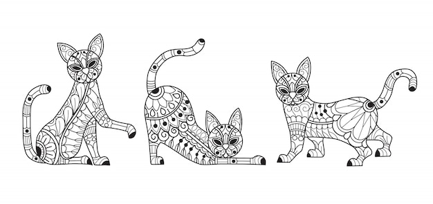 Coloriage 3 chats mignons pour adultes