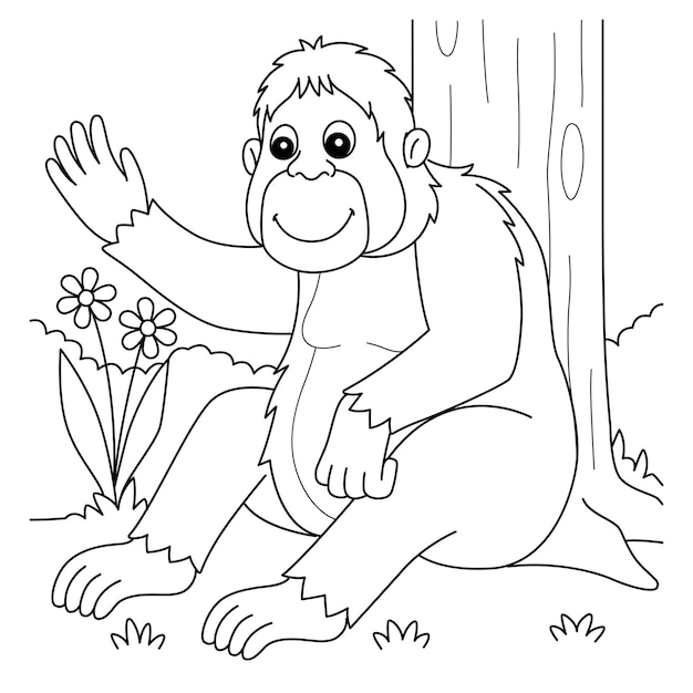 Vecteur coloriage animal orang-outan pour les enfants