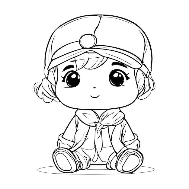 Coloriage Aperçu De Dessin Animé Astronaute Fille Illustration Vectorielle