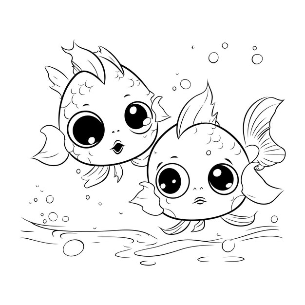 Coloriage Aperçu De Deux Poissons Rouges De Dessin Animé Mignon