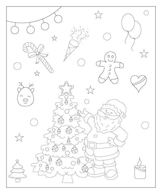 Coloriage D'un Arbre De Noël Décoré Avec Des Cadeaux Illustration Vectorielle En Noir Et Blanc