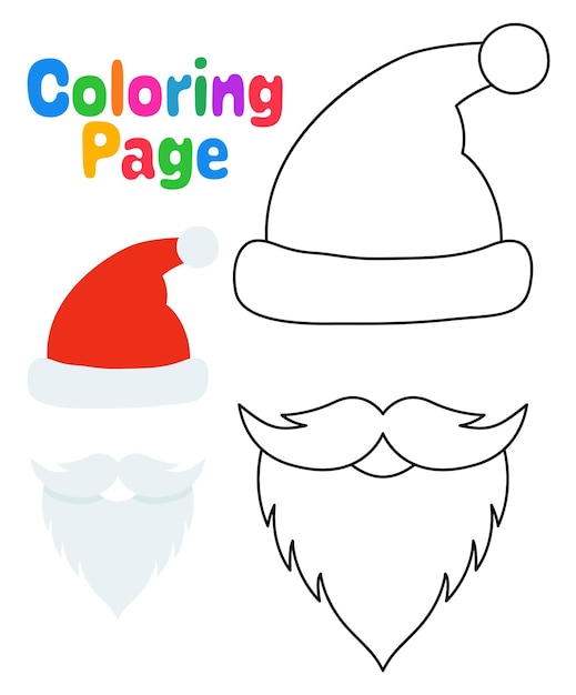 Coloriage avec barbe avec chapeau de noël pour les enfants Vecteur Premium