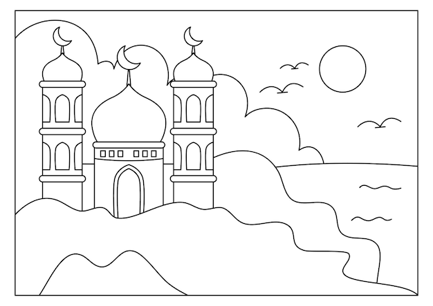 Coloriage De Bâtiment De Mosquée Pour Les Enfants