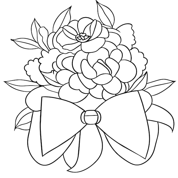 Coloriage d'un bouquet de fleurs avec un arc