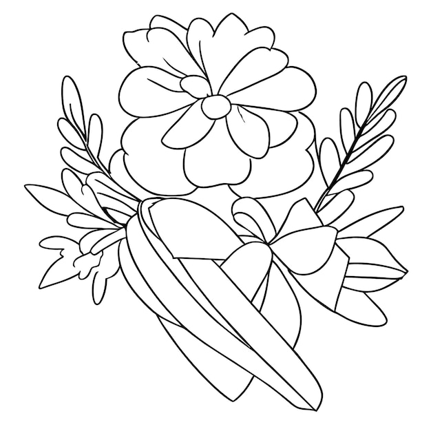 Coloriage d'un bouquet de fleurs avec un arc