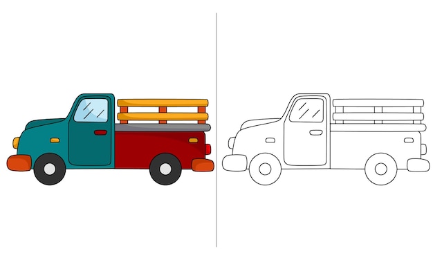 Vecteur coloriage camion classique rouge et vert pour les activités des enfants