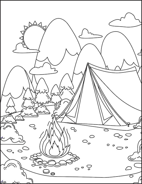 Vecteur coloriage camping