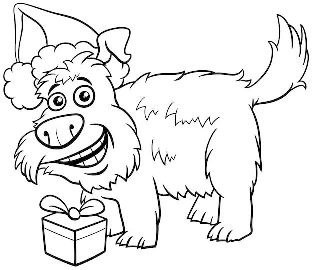 Coloriage Chien Comique Avec Un Cadeau à Noël