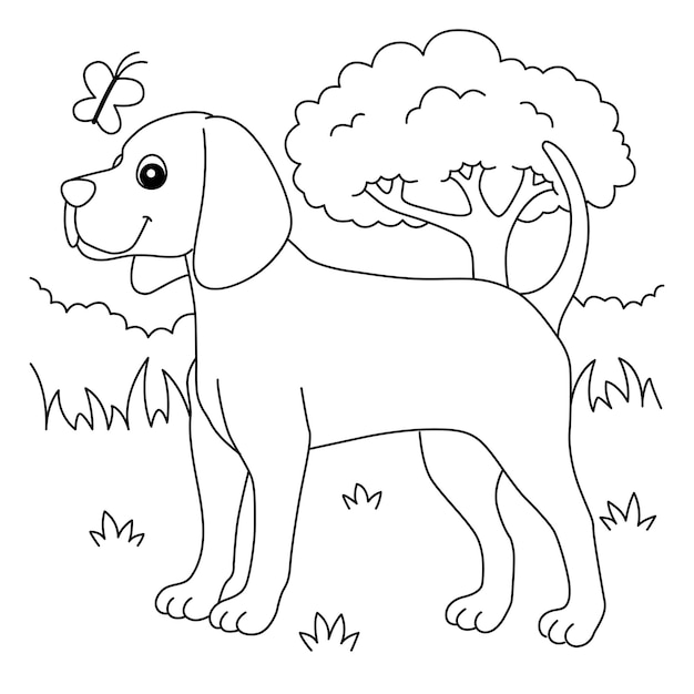 Vecteur coloriage chien coonhound pour les enfants