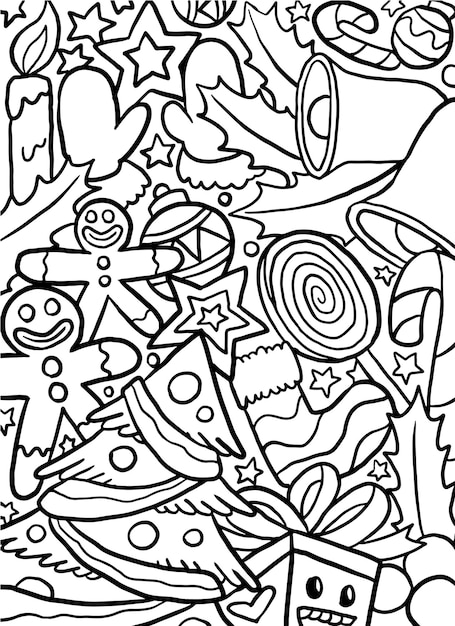 Vecteur coloriage de choses de noël doodle