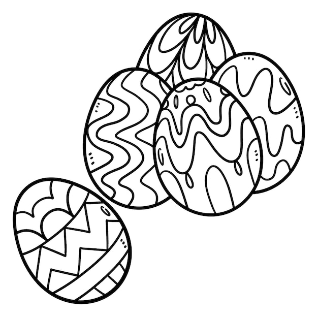 Vecteur coloriage de cinq oeufs de pâques isolés pour les enfants