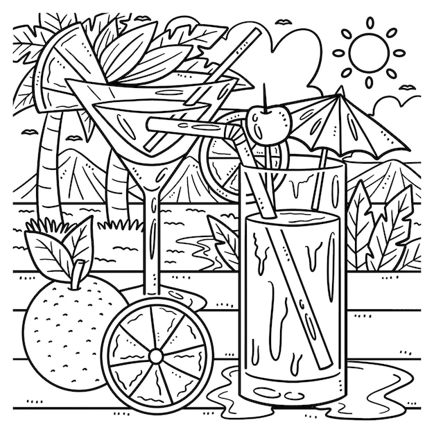 Coloriage Cocktail d'été sur la plage