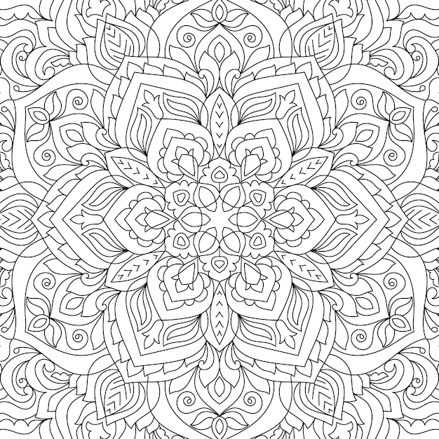 Coloriage De Conception De Mandala Détaillé De Motif Floral Noir Et Blanc