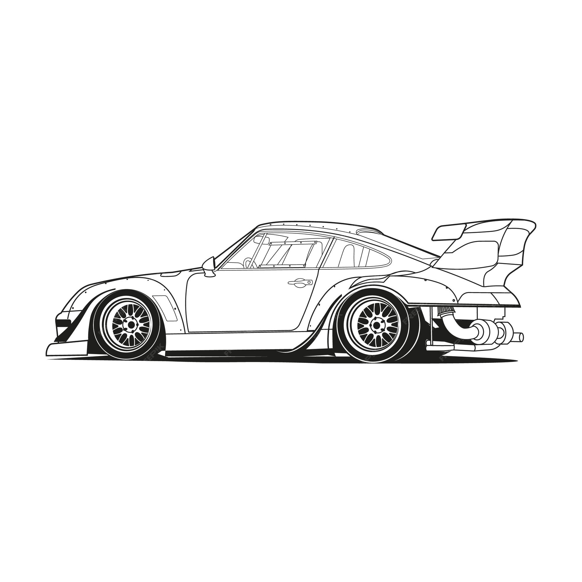 Coloriage Voiture De Course Porsche Coloriage De Contour De Voiture Dessin Au Trait | Vecteur Premium
