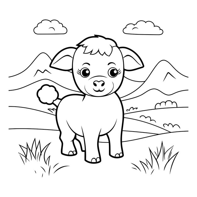 Vecteur coloriage description d'un mignon bébé cochon personnage de dessin animé