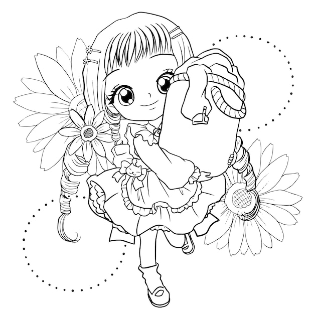 Coloriage Dessin Animé Mignon Kawaii Manga Illustration Clipart Enfant Dessin Personnage