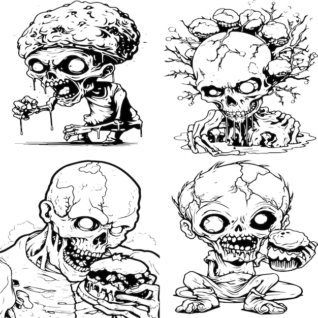 Vecteur coloriage drôle de zombie