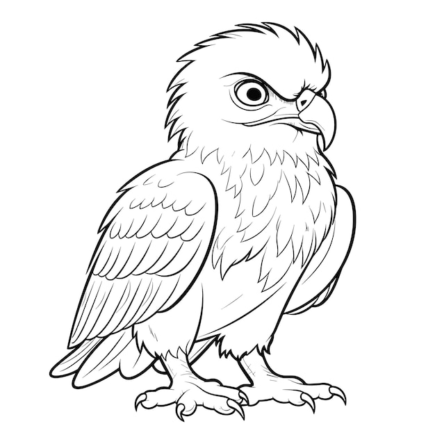 Vecteur coloriage du contour de l'aigle mignon des animaux noirs et blancs illustration de dessin animé