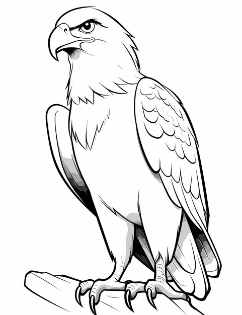 Vecteur coloriage du contour de l'aigle mignon des animaux noirs et blancs illustration de dessin animé
