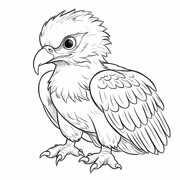 Vecteur coloriage du contour de l'aigle mignon des animaux noirs et blancs illustration de dessin animé