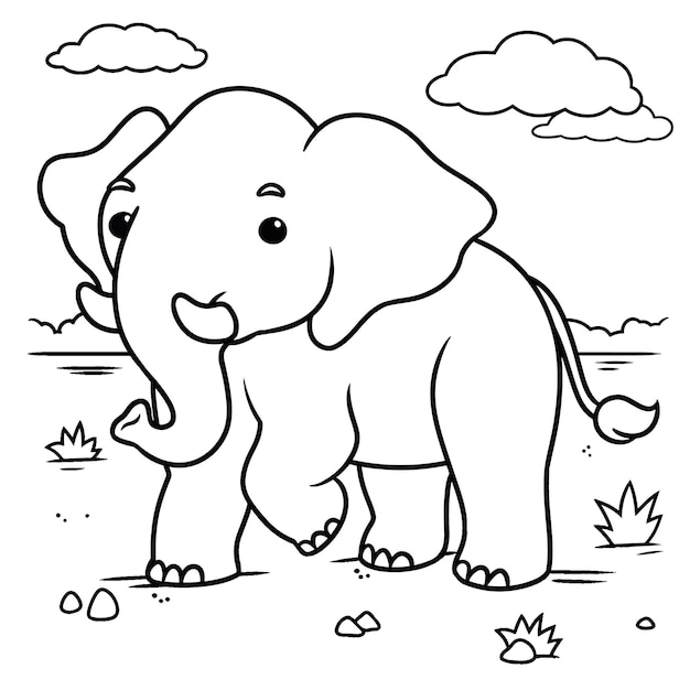 Vecteur coloriage éléphant animé