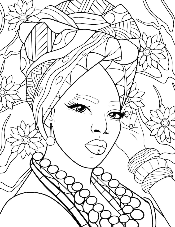Vecteur coloriage de femme noire africaine dessinée à la main