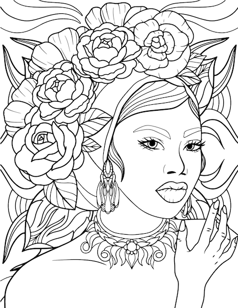 Vecteur coloriage de fille de beauté dessinée à la main