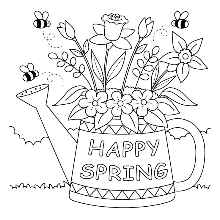 Vecteur coloriage de fleurs de printemps heureux pour les enfants