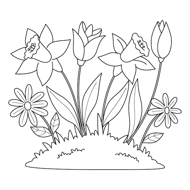 Vecteur coloriage de fleurs de tulipes de printemps isolé